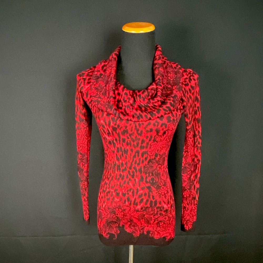 Cache Cowl Neck Sweater Red Like New